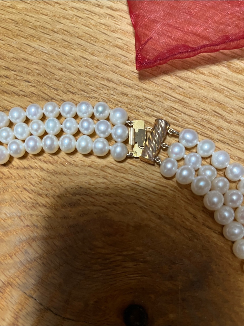 Classic Triple-Strand Akoya Pearl Necklace with 14K Gold Clasp - Picture 4 of 6